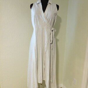 A New Day Midi Wrap Linen Blend Collared Sleeveless A Line Dress Size Large